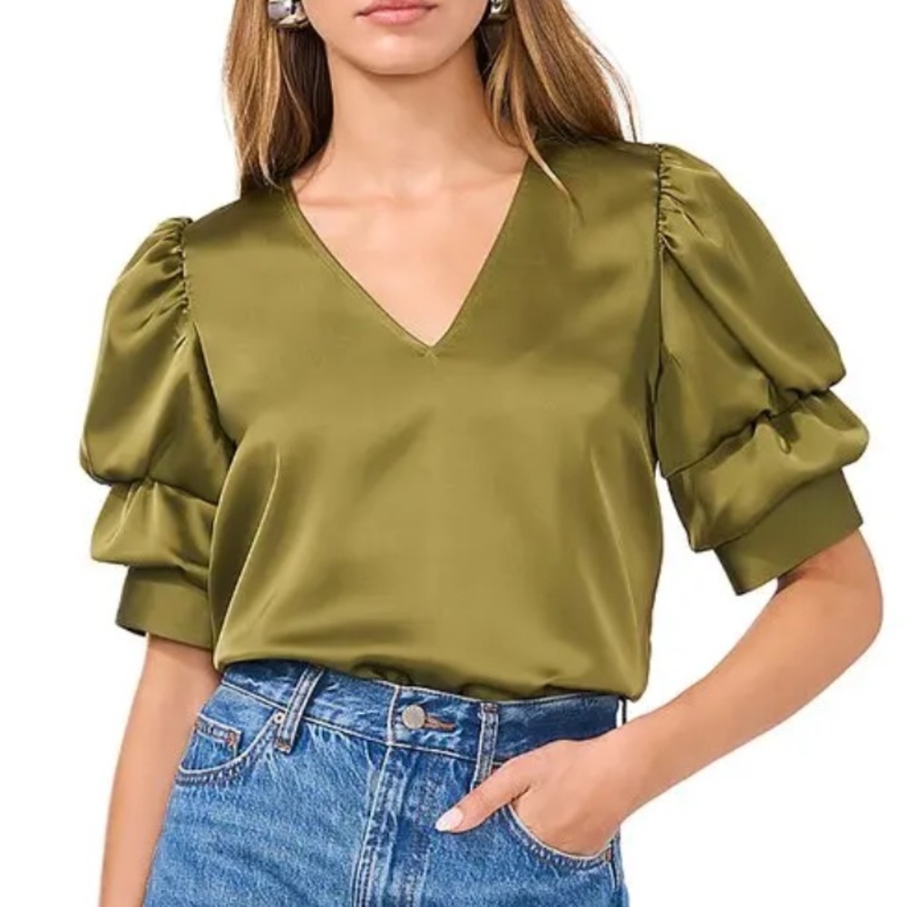 1. State Tiered Bubble Sleeve Blouse - Capulet Olive